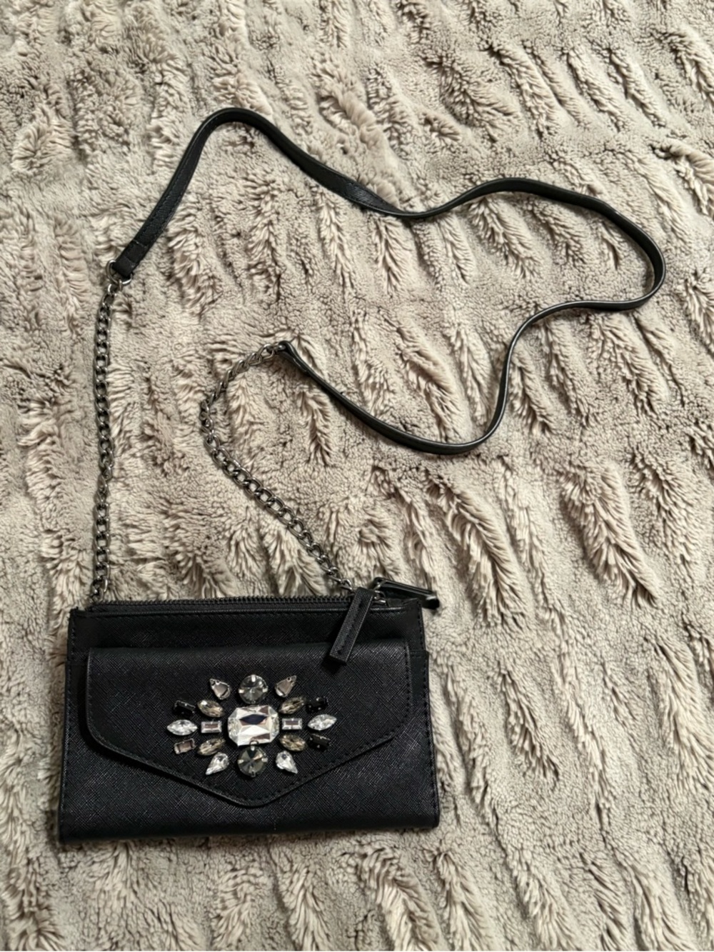 Express Black Jeweled Crossbody Wallet